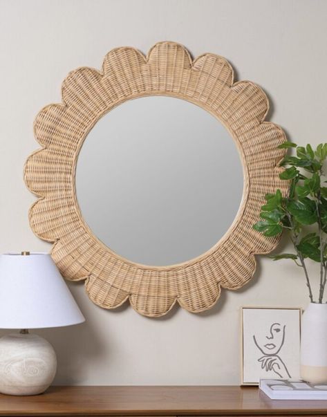 We are loving the scallop decor trend and I'm sharing our favorite scalloped mirrors! Over 23 options you will absolutely love. Grand Millennial, Coastal Decor, Coastal Grandmother, Mirrors Scalloped Mirror, Statement Art Pieces, Whimsical Nursery, Wood Fuel, Rattan Mirror, Oval Wall Mirror, Wallpaper Rolls, Statement Art, Oval Mirror