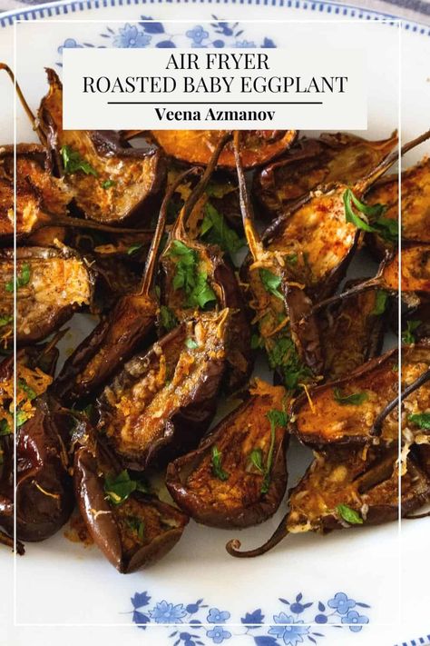 Baby Eggplant Recipes Simple, Baby Eggplant Recipes, Roasted Eggplant Recipes, Baby Eggplant, Aubergine Recipe, Small Eggplant, Eggplant Recipe, Crowd Pleasing Appetizers, Roasted Eggplant