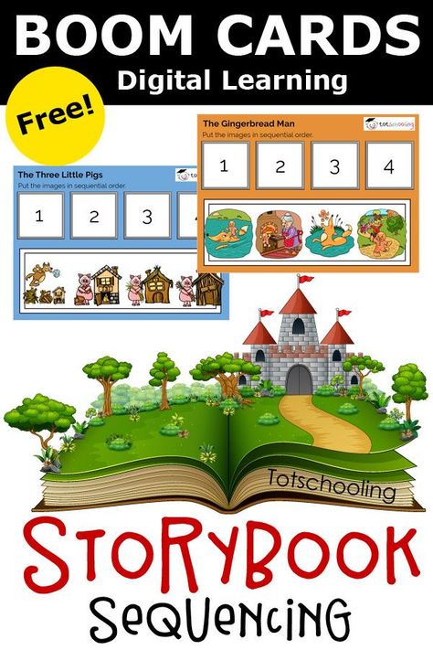 FREE Boom Cards - Storybook Sequencing Free Boom Cards Kindergarten, Boom Cards Kindergarten, Free Boom Cards, Sequencing Activities Kindergarten, Comprehension Skills, Skull Art Drawing, Sequencing Activities, Speech Activities, Virtual Learning