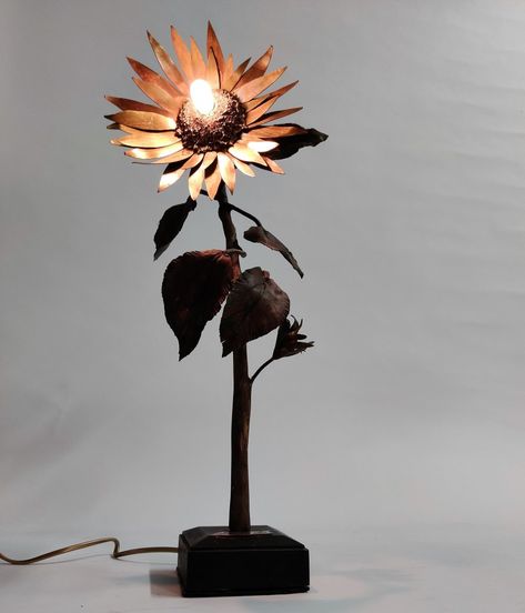 Sunflower Lamp, Sunflower Sculpture, Industrial Metal, Desk Light, Mushroom Art, Vintage Metal, Desk Lamp, Belgium, Wood Furniture