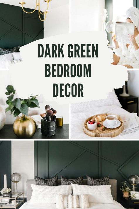 Dark Green Bedroom Accent Wall, Dark Green Bedroom Decor, Dark Green Accent Wall Bedroom, Hunter Green Bedroom, Dark Green Bedrooms, Forest Green Walls, Organization Closet Storage, Throw Pillow Ideas, Closet Storage Solutions