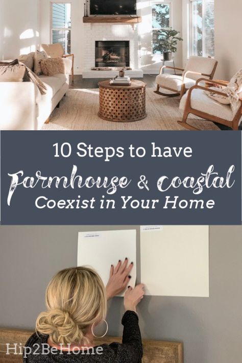 Coastal Farmhouse Apartment, Coastal Farmhouse Guest Bedroom, Coastal Farmhouse Home, Coastal Modern Farmhouse Living Room, Beach House Farmhouse Style, Farmhouse Meets Coastal, Coastal Natural Decor, Modern Tiny Farmhouse, Farmhouse Lake House