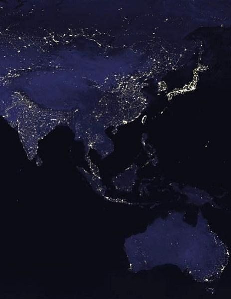 Asia and Australia  This image was taken from a composite picture of the Earth at various times of the night Planet Earth From Space, Earth At Night, Earth View, Earth Pictures, Space Pictures, Earth From Space, Space Science, Space And Astronomy, Planet Earth