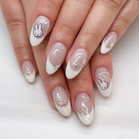 Pochacco Nails, Rabbit Nail Art, Cutesy Nails, Nail Decals Designs, Nail Art Idea, Bunny Nails, Unique Nail Art, Nails Nailpolish, Nails Now