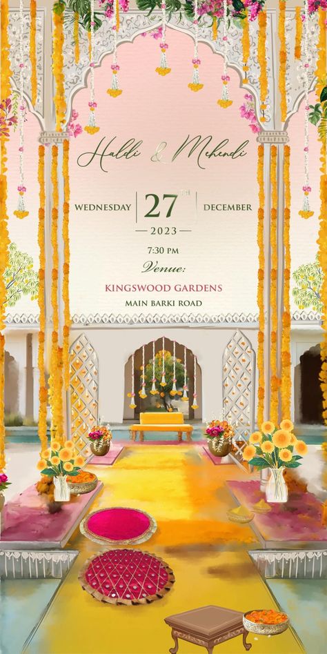 Vintage Invitation Card Design, Indian Wedding Invite Ideas, Wedding Invitation Elements, Wedding E Invite Indian, Haldi Invite Template, Mehndi Ceremony Invitation Card, Haldi Ceremony Template, Haldi Wedding Invitation, Haldi Invitation Card Template