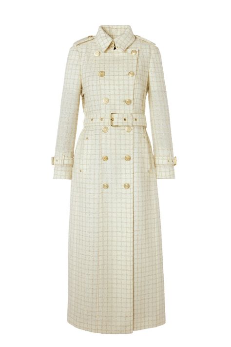 Holland Cooper | Full Length Marlborough Ivory Sparkle Tweed Trench Coat Tweed Trench Coat, Men's Equestrian, Holland Cooper, Coat Autumn, Long A Line, Get The Look, Autumn Winter Fashion, Double Breasted, Holland