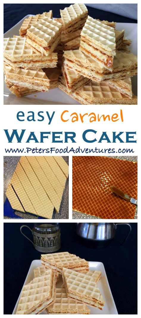 Super easy to make, and so caramel-y and sticky. It's known by several different names in Eastern Europe, Вафли, Oblandi, or Oblate - Vafli Wafer Cake with Caramel (Вафли) Wafer Sheets Recipe, Wafer Cake Recipe, Wafer Cake, Serbian Food, Slovak Recipes, Witch's House, Polish Desserts, Delicious Christmas Desserts, Cake With Caramel