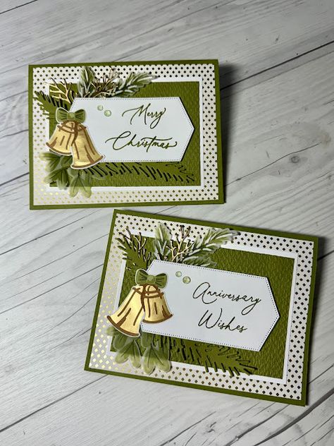 Golden Greenery Bundle From Stampin Up! used to create a greeting card Peaceful Season Dies Stampin Up Cards, Stampin Up Gold Celebrations Dsp, Golden Greenery Su, Season Of Green And Gold, Stampin Up Golden Greenery Cards, Stampin Up Golden Greenery, Golden Greenery Stampin Up Cards, Elegant Christmas Cards, Stampin Up Weihnachten