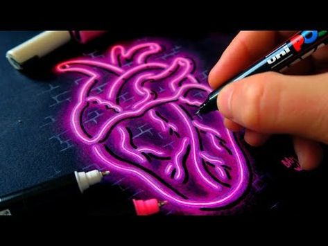 How to Draw GLOW Like a PRO *neon lights on paper tutorial* - YouTube Neon Drawings, Neon Art Print, Graffiti Canvas Art, Marker Drawing, Illusion Art, Neon Art, Neon Lights, Like A Pro, Neon Lighting