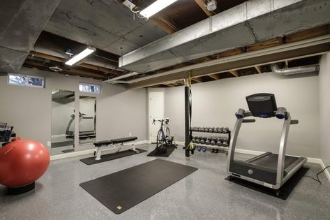 Leave a Basement Ceiling Unfinished. See more popular home gym that provides a wide variety of creative design ideas and workout opportunities. #homegym #gym #workoutspace Carport Gym Ideas, Basement Workout Room, Basement Gym Ideas, Home Gym Basement, Home Gym Ideas, Diy Home Gym, Basement Gym, Gym Room At Home, Basement Renovation