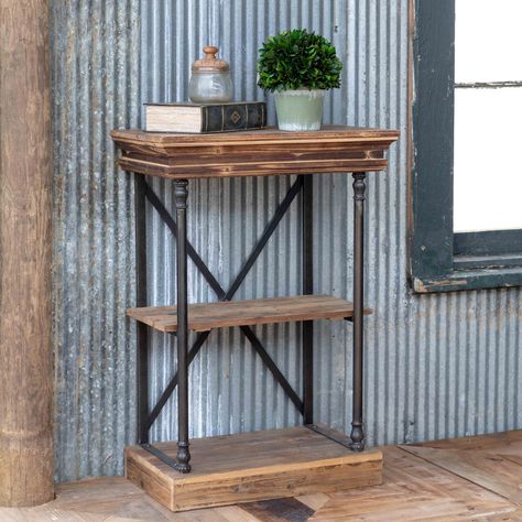 Modern Industrial Table, Entryway Table Modern, Farmhouse Entryway Table, Wood And Metal Table, Console Shelf, Salvaged Furniture, Farmhouse Console Table, Old Library, Hallway Table