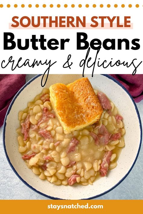 Southern Style Butter Beans, Easy Beans And Cornbread, Lima Beans And Potatoes, Southern Beans And Ham, Butter Beans And Sausage Recipe, Butter Beans In Crockpot, Butter Beans With Ham Hock, Lima Beans With Smoked Turkey Necks, Dry Lima Beans In Crockpot