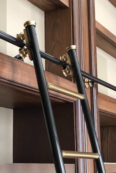 We created these two stunning metal rolling library ladders for a world-renowned company of cabinet makers. You can read more about the intricacies of this particular project on our website!

#andrewnebbettdesigns #bespoke #bespokedesign #interiors #interiordesign #interiordesigner #madetomeasureladders #libraryladders #madeintheuk Pantry Ladder Ideas, Library Stairs Ladder, Brass Library Ladder, Library Ladders Rolling, Bar Ladder, Library Stairs, Library Ladders, French Chateau Homes, Sliding Ladder