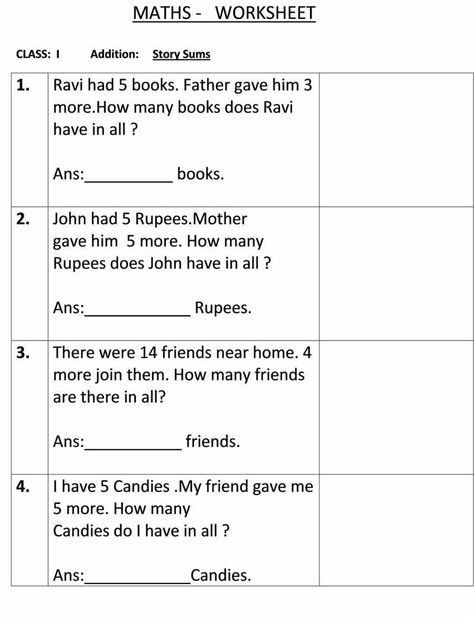 Story sum - Class 1 Maths Worksheet Class 1 Maths Worksheets Addition, 2 Nd Class Maths Worksheet, Worksheet For Class 3 Maths, Class 1maths Worksheets, Mental Maths For Class 1, Icse Class 2 Maths Worksheet, Class 1 Addition Worksheet, Addition Worksheets For Class 1, Icse Class 1 Maths Worksheet