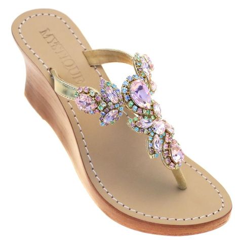 Mystique Sandals, Coral Sandals, The Color Pink, Pink Wedges, Wooden Wedges, Crystal Sandals, Jeweled Sandals, Beaded Sandals, Rhinestone Chain