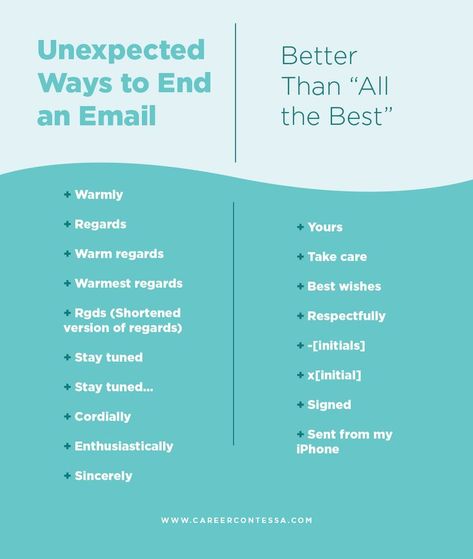 Better Than “Best,”—82 Unexpected Ways to End an Email | Career Contessa Email Sign Offs, Good Vibes Sign, Email Like A Boss, Professional Etiquette, Email Etiquette, Business Writing Skills, Funny Emails, Career Contessa, Email Tips