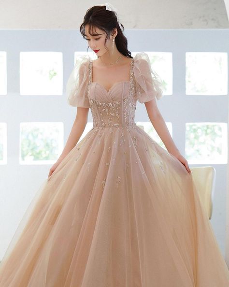 Long Sweet 16 Dresses, Gaun Tulle, Prom Dress Champagne, Champagne Evening Dress, Dress Champagne, Evening Dresses With Sleeves, Make Your Own Dress, Beaded Tulle, A Line Shorts