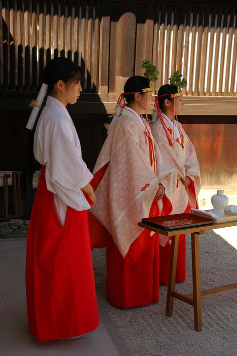 mika- shrine maiden. japan. Japanese Shrine, Heian Era, Shrine Maiden, All About Japan, Shinto Shrine, Japan Culture, Japan Photo, Japanese Outfits, Japan Fashion