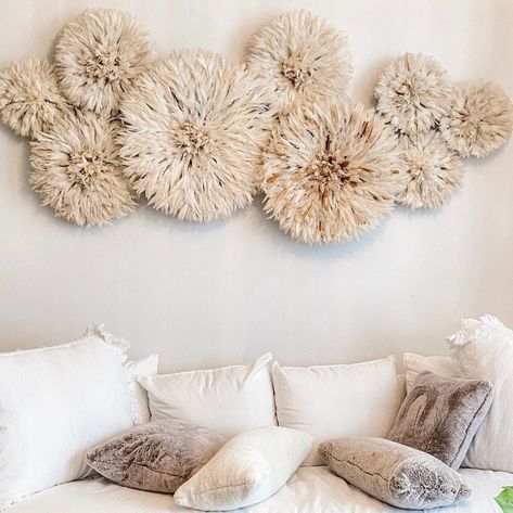 Cream white juju hat above sofa wall decor at Special offer now..Enjoy🥰❤️ Above Sofa Wall Decor, Wall Space Decor, Juju Hat Decor, Jute Mirror, Above Couch Wall Decor, Boho Living Room Wall, Jute Wall Hanging, Couch Wall Decor, Hamptons Style Decor