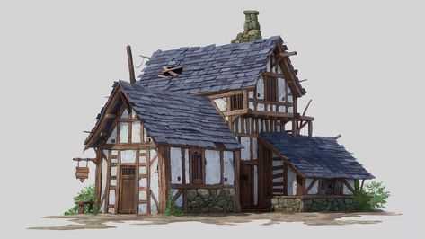 Half Timbered House, Mc House, Medieval Cottage, Minecraft Castle Designs, Medieval Buildings, Wattle And Daub, Medieval House, Medieval Houses, Building Concept