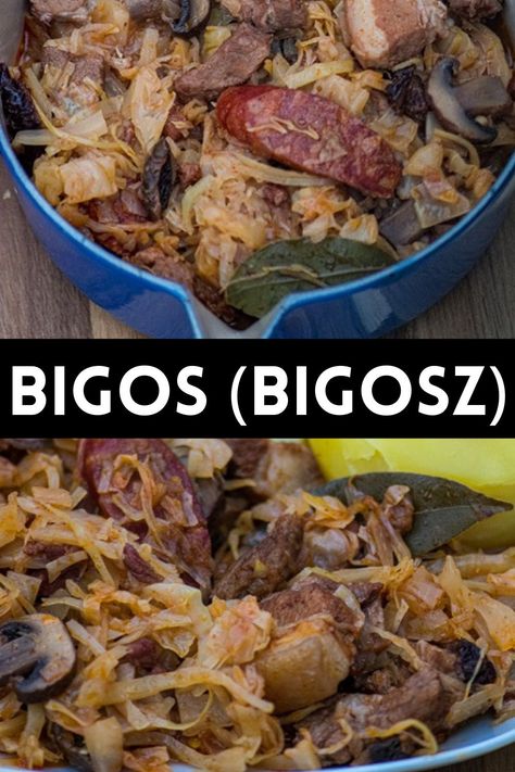 Bigos (Bigosz) or Hunter Stew is the Polish national dish and one of the trademarks of Polish cuisine. It is a hearty stew made of a different kind of chopped meat, sauerkraut, and shredded cabbage. Usually, it is enriched with a wide range of vegetables and spices. But the best part is bigos recipe is quite simple and easy to make. Bigos Recipe Polish, Hunter Stew, Bigos Recipe, Polish Stew, Hunters Stew, Hearty Stew, Shredded Cabbage, Polish Food, Croatian Recipes