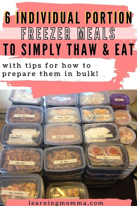 Freezing Meals Tips, Freezing Individual Portions, Frozen Ready To Eat Meals, Frozen Individual Meals, Meal Prep Freezer Meals For One, Freezer Dinners Make Ahead Healthy, Freezer Meals That Actually Taste Good, Diy Frozen Dinners For One, Freezer Meals For 1 Person