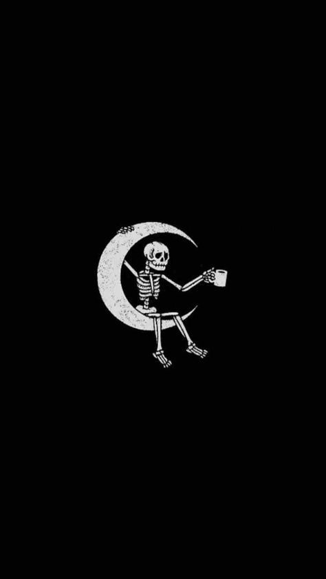 Skeleton On Moon Tattoo, Skeleton Wallpaper Funny, Scarry Wallpers, Black Wallpaper Skeleton, Halloween Moon Wallpaper, Cute Skeleton Wallpaper Aesthetic, Black Skeleton Wallpaper, Skeleton Asthetic Picture, Grudge Wallpapers Aesthetic