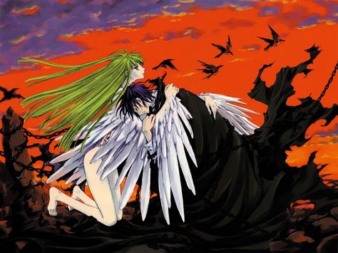 C.C. and Lelouch. I love this picture, ist from  secon ending of second season Lelouch Cc, Code Geass Wallpaper, Code Geass C.c, Lelouch Vi Britannia, Lelouch Lamperouge, Hair Male, Comic Manga, Code Geass, Hair Short