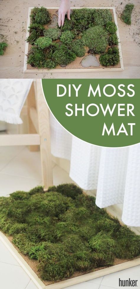 A DIY moss shower mat that thrives off your excess water from the shower. Genius. Moss Shower Mats, Cute Bathroom Mats, Diy Bathroom Mat, Moss Bath Mat, Bathroom Mat Ideas, Spa Inspired Bathrooms, Diy Moss, Moss Rug, Spa Inspired Bathroom