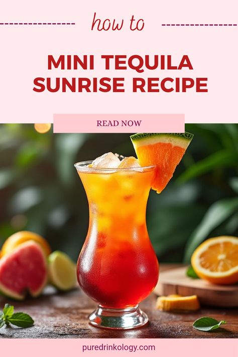 Looking for a refreshing cocktail idea? Try our Mini Tequila Sunrise! This stunning drink is perfect for any gathering or solo relaxation. Picture layers of bright orange juice and vibrant grenadine creating that beautiful sunrise effect in your glass. This iconic cocktail traces its roots back to the '70s and offers a fun twist for both whiskey and tequila lovers. Gather your friends for a taste of this easy-to-make drink that'll brighten up your next brunch or fiesta. Enjoy while listening to your favorite classic songs! Tequila Orange Juice, Tequila Sunrise Recipe, Cuba Libre Cocktail, Dark N Stormy Cocktail, Tequila Sunrise Cocktail, Sunrise Cocktail, Iced Tea Cocktails, Refreshing Cocktail, Long Island Iced Tea