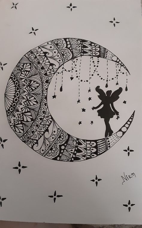 Zentangle art moon 🇬🇷🌙 Zentangle Moon Designs, Moon Zentangle, Easy Mandala, Sharpie Crafts, Easy Mandala Drawing, Moon Designs, Art Moon, Simple Mandala, Zentangle Art