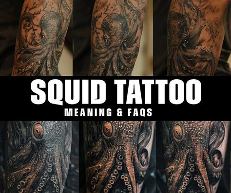 What is the symbolic meaning behind a squid tattoo? Octopus Shoulder Tattoo Men, Squid Tattoo Design, Owl Tattoo Meaning, Realistic Owl Tattoo, Snail Tattoo, Squid Tattoo, Thistle Tattoo, A Tattoo Design, Owl Tattoo Design