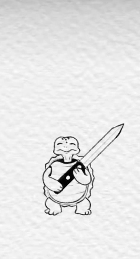 Simple Cute Tattoo Outlines, Dino Holding Knife Tattoo, Cute Animals Holding Knives Tattoo, Turtle Tatoos Ideas, Funny Turtle Drawings, Funny Turtle Tattoo, Animal Holding Knife Tattoo, Line Drawing Doodles, Animals With Knives Drawings