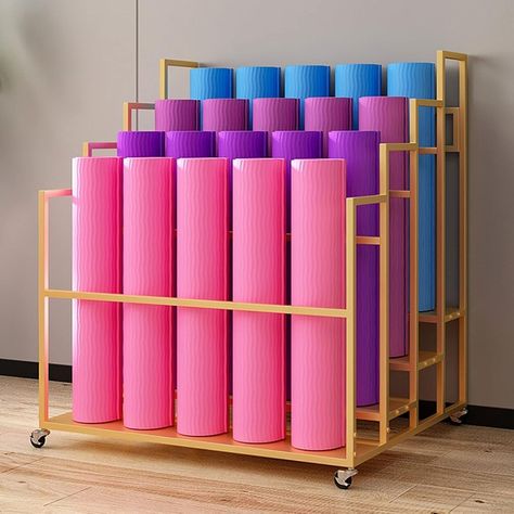 Amazon.com: ZAQYCM Gym Yoga Mat Holder Basket with Wheels, Floor Vertical Yoga Organizer Cabinet for Workout Mat and Foam Roller, Workout Equipment Corner Storage Container (Color : Gold, Size : 80x85x110cm) : Sports & Outdoors Yoga Studio Equipment Storage, Storing Yoga Mats, Yoga Mat Organizer, Yoga Equipment Storage, Yoga Studio Storage, Foam Roller Workout, Gym Equipment Storage, Sala Yoga, Yoga House