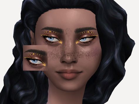 Ts4 Makeup, Sims 4 Makeup, Cc Makeup, Ideas Maquillaje, Golden Makeup, Gold Eyeliner, Makeup Cc, Sims 4 Mm, Gold Eyeshadow