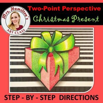 Middle School Christmas Art, Two Point Perspective, Cute Christmas Presents, Christmas Art Projects, Middle School Art Projects, Student Drawing, Point Perspective, Perspective Art, School Art Projects