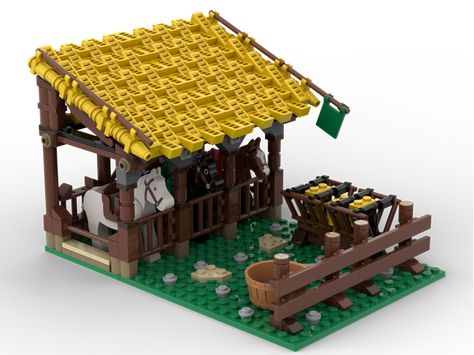 Lego Horse Stable Ideas, Lego Cowboy, Medieval Stable, Lego Viking, Lego Tricks, Lego Farm, Lego Tractor, Medieval Lego, Lego Dnd