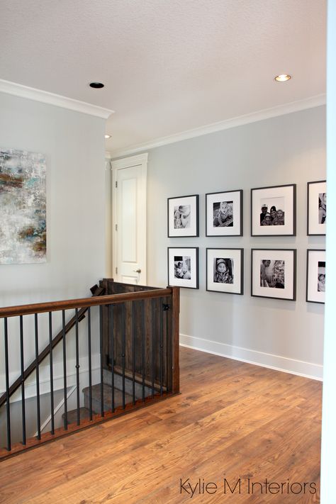 The 3 Best NOT BORING Paint Colours to Brighten Up a Dark Hallway Benjamin Moore Paint Colors Gray, Hallway Paint Colors, Benjamin Moore Grey Owl, Best Gray Paint, Best Gray Paint Color, Hallway Paint, Stairs Landing, Benjamin Moore Gray, Dark Hallway