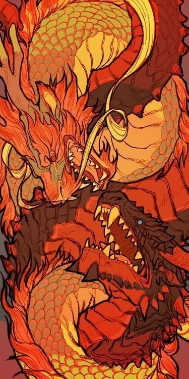 Japon Illustration, 다크 판타지, Dragon Artwork, 판타지 아트, Red And Yellow, Dragon Art, Creature Design, Creature Art, Fantasy Creatures