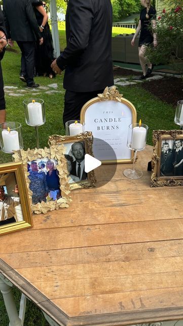 Fabi Powell on Instagram: "On our wedding day, we created a special table to honor the memories of those who couldn’t be with us. Lighting candles in their honor, we felt their presence in our hearts. This simple yet powerful tribute brought comfort and connection, reminding us that love endures beyond this life. Consider adding a memory table to your celebration, keeping the light of your loved ones shining bright 💫

“These Candles Burn in loving memory of those who are not here today but are forever in our hearts.”

***Share and save for all of the engaged couples out there! May our angels never be forgotten.***

#InLovingMemory #WeddingTribute #MemoryTable #HonoringLovedOnes #WeddingInspiration" Memory Tables For Funerals, Boho Memory Table, Memory Decorations Ideas, In Memory Of Wedding Ideas, Honoring Loved Ones At Wedding, In Loving Memory Wedding Ideas, Wedding Memory Table, Memory Table Wedding Display, Memorial Table At Wedding