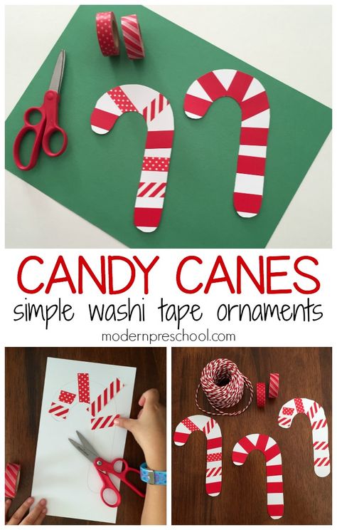 Simple paper candy cane washi tape ornament for kids - decorate and strengthen fine motor skills! Candy Cane Crafts For Kids, Candy Cane Ornaments, Candy Cane Crafts, Candy Cane Decorations, Holidays Ideas, December Crafts, Candy Cane Ornament, Paper Candy, Work Time