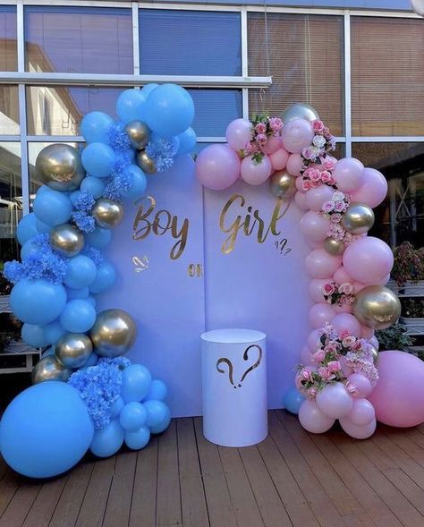 Unique Gender Reveal Party Ideas, Indian Baby Shower Decorations, Gender Reveal Baby Shower Themes, Baby Gender Reveal Party Decorations, Baby Shower Balloon Decorations, Gender Reveal Party Games, Pregnancy Gender Reveal, Idee Babyshower, Gender Reveal Party Theme