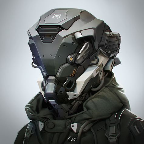 Futuristic Helmet Design Cyberpunk, Cyberpunk Helmet Concept Art, Scifi Helmet, Helmet Sci Fi, Futuristic Soldier, Soldier Design, Visor Helmet Scifi, Exterior Inspiration, Animated Animals