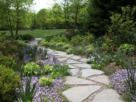 40 Beautiful Paths and Walkways | Ideas for Creating Walkways in Your Landscape | HGTV Flagstone Path, Backyard Walkway, Walkway Landscaping, Concrete Patios, Pathway Landscaping, Walkways Paths, Stone Walkway, Cottage Garden Plants, Garden Walkway