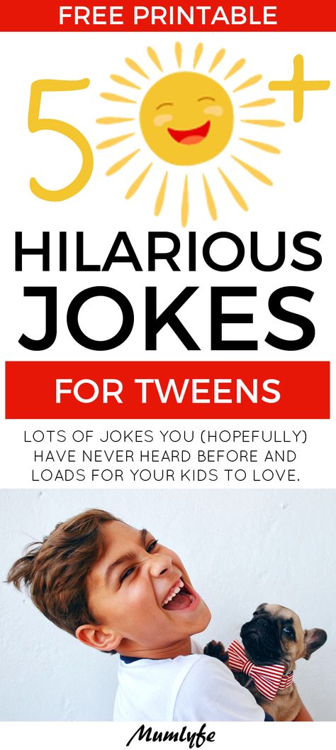 50+ hilarious jokes for tweens - fun and clever jokes to make tweens laugh Funny Jokes For Girls, Middle School Jokes Funny, Jokes For Middle Schoolers, Kid Jokes Funny Hilarious, Funny Appropriate Jokes, Jokes For Teenagers, Lunch Jokes, Funny April Fools Pranks, Clever Jokes