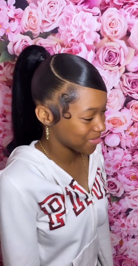 Hairstyles For Black Middle Schoolers, Kid Graduation Hairstyles Black, Hair Styles For 13th Birthday, Black Hairstyles For Graduation, Cute Simple Hairstyles With Weave, Kids Graduation Hairstyles Black, Back To School Hairstyles Ponytail, Kids Weave Ponytail, Birthday Hairstyles 13