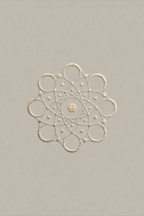 Logo design concept exploration by Letter South. Sacred geometry, connections in gold foil on taupe paper. Embossed Gold Foil, Sacred Geometry Branding, Organic Typography, Cosmic Logo, Sacred Geometry Logo, Gold Logo Branding, Logo Design Gold, Sacred Geometry Design, Brand Board Design