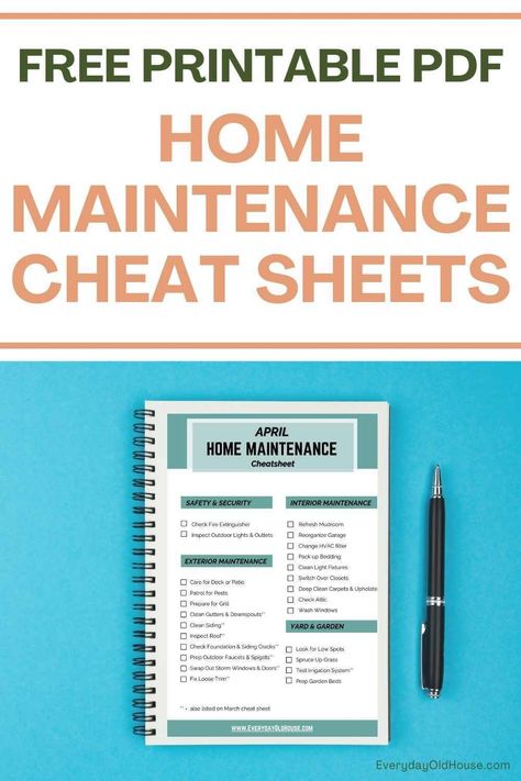 Springtime calls for a fresh star for your home. Get it done right with this Comprehensive Home Maintenance Cheat Sheet for April - printable PDF to help you maintain and beautify your home, all month long. Clean Siding, Clean Outdoor Furniture, Home Maintenance Checklist, Yard Maintenance, Hvac Filters, Maintenance Checklist, Storm Windows, Household Management, Cleaning Gutters