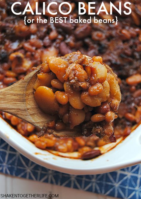 When my mom passed down her recipe for Calico Beans, I understood why everyone always called them the BEST baked beans! Beans, bacon and beef are the stars of this hearty side dish! Baked Beans With Lima Beans, Seven Bean Baked Beans, Picnic Beans Recipe, Calico Beans For A Crowd, 5 Bean Baked Beans Recipe, Calico Beans Recipe Crockpot, Multi Bean Baked Beans, Bean Bake Recipe, 7 Bean Baked Beans