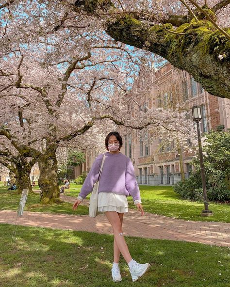 deborah ʕ·ᴥ·ʔ on Instagram: “cherry blossom season here seems to be ending just as it started :’’)” Korean Outfits Colorful, Outfit For Cherry Blossom Season, Cherry Blossom Pics, Cherry Blossom Poses, Cherry Blossom Pose Ideas, Cherry Blossom Picture Ideas, Photos With Cherry Blossoms, Cherry Blossom Outfit Ideas Korean, Japan Outfit Cherry Blossom